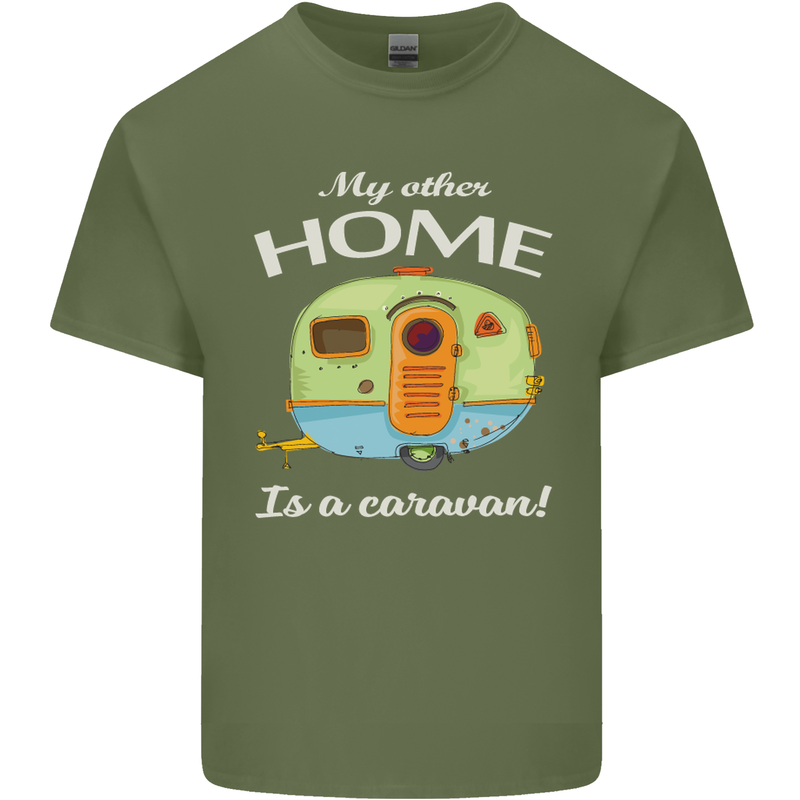 My Other Home Is a Caravan Caravanning Mens Cotton T-Shirt Tee Top Military Green
