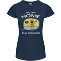 My Other Home Is a Caravan Caravanning Womens Petite Cut T-Shirt Navy Blue