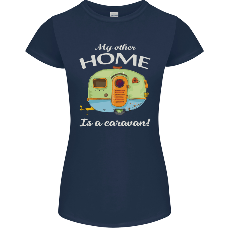 My Other Home Is a Caravan Caravanning Womens Petite Cut T-Shirt Navy Blue