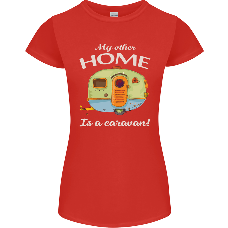 My Other Home Is a Caravan Caravanning Womens Petite Cut T-Shirt Red