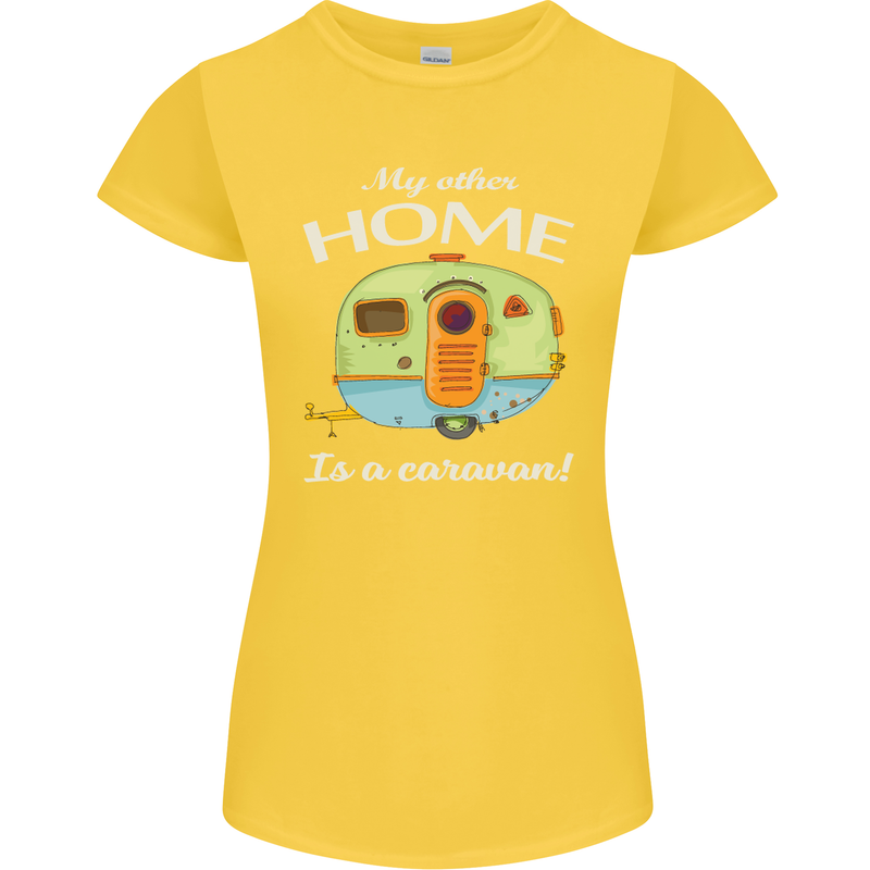 My Other Home Is a Caravan Caravanning Womens Petite Cut T-Shirt Yellow