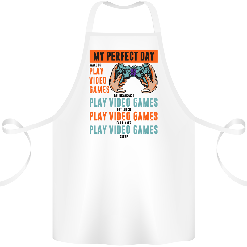 My Perfect Day Video Games Gaming Gamer Cotton Apron 100% Organic White