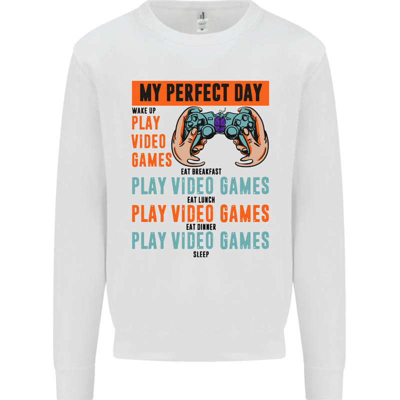 My Perfect Day Video Games Gaming Gamer Kids Sweatshirt Jumper White