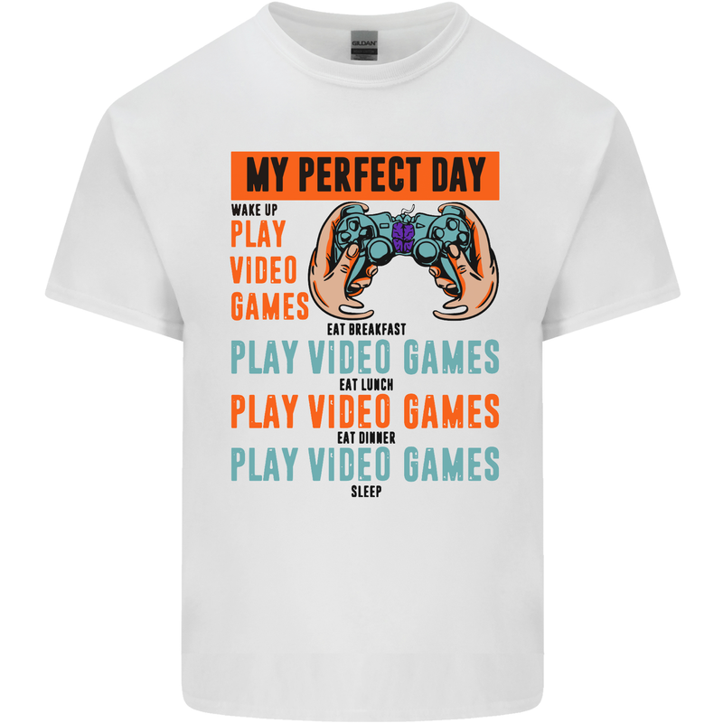 My Perfect Day Video Games Gaming Gamer Mens Cotton T-Shirt Tee Top White