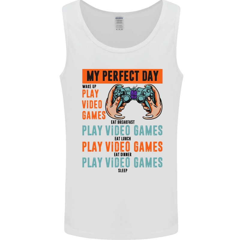My Perfect Day Video Games Gaming Gamer Mens Vest Tank Top White
