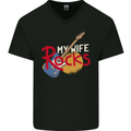 My Wife Rocks Funny Music Guitar Mens V-Neck Cotton T-Shirt Black