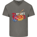My Wife Rocks Funny Music Guitar Mens V-Neck Cotton T-Shirt Charcoal