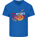 My Wife Rocks Funny Music Guitar Mens V-Neck Cotton T-Shirt Royal Blue