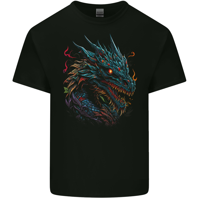 Mythical Dragon Fantasy Mens Cotton T-Shirt Tee Top BLACK