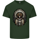 Native American Indian Skull Headdress Mens Cotton T-Shirt Tee Top Forest Green
