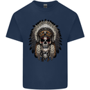 Native American Indian Skull Headdress Mens Cotton T-Shirt Tee Top Navy Blue