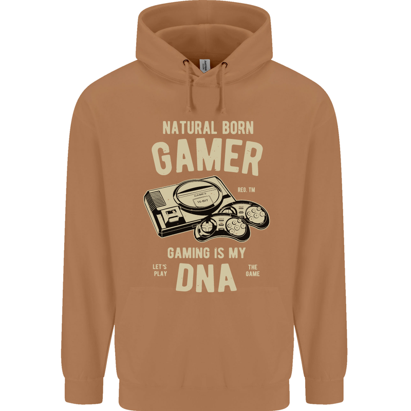 Natural Born Gamer Funny Gaming Mens 80% Cotton Hoodie Caramel Latte