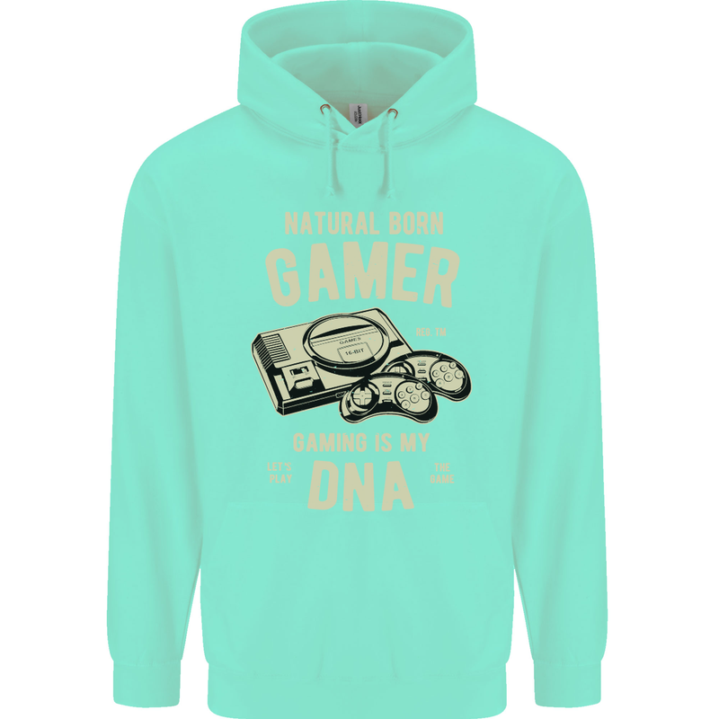 Natural Born Gamer Funny Gaming Mens 80% Cotton Hoodie Peppermint