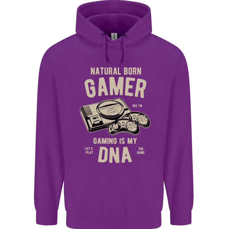 Natural Born Gamer Funny Gaming Mens 80% Cotton Hoodie Purple