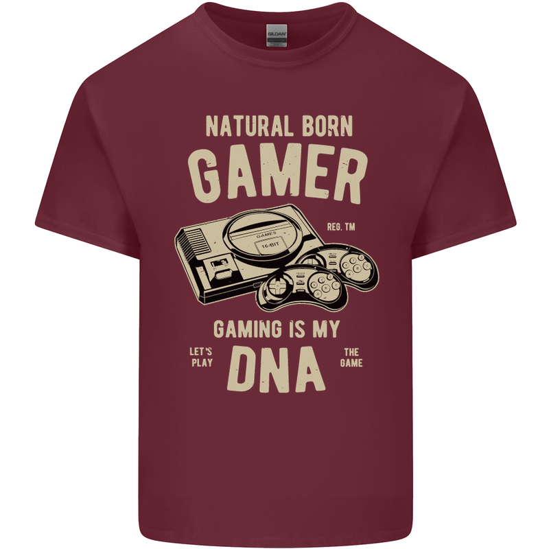 Natural Born Gamer Funny Gaming Mens Cotton T-Shirt Tee Top Maroon