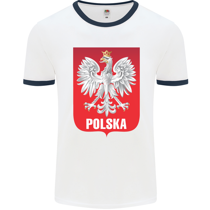 Polska Orzel Poland Flag Polish Football Mens White Ringer T-Shirt White/Navy Blue