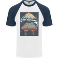 Pool Shark Snooker Player Mens S/S Baseball T-Shirt White/Navy Blue