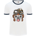 Steampunk Bulldog Mens White Ringer T-Shirt White/Navy Blue