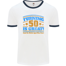 50th Birthday Turning 50 Is Great Year Old Mens White Ringer T-Shirt White/Navy Blue