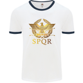 Gym Training Top Weightlifting SPQR Roman Mens White Ringer T-Shirt White/Navy Blue