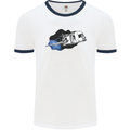Funny Caravan Space Shuttle Caravanning Mens White Ringer T-Shirt White/Navy Blue