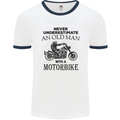 Old Man Motorbike Biker Motorcycle Funny Mens White Ringer T-Shirt White/Navy Blue
