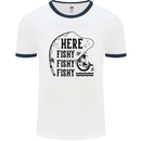 Here Fishy Fishy Funny Fishing Fisherman Mens White Ringer T-Shirt White/Navy Blue