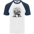 Skeleton Drummer Drumming Drum Skull Funny Mens S/S Baseball T-Shirt White/Navy Blue