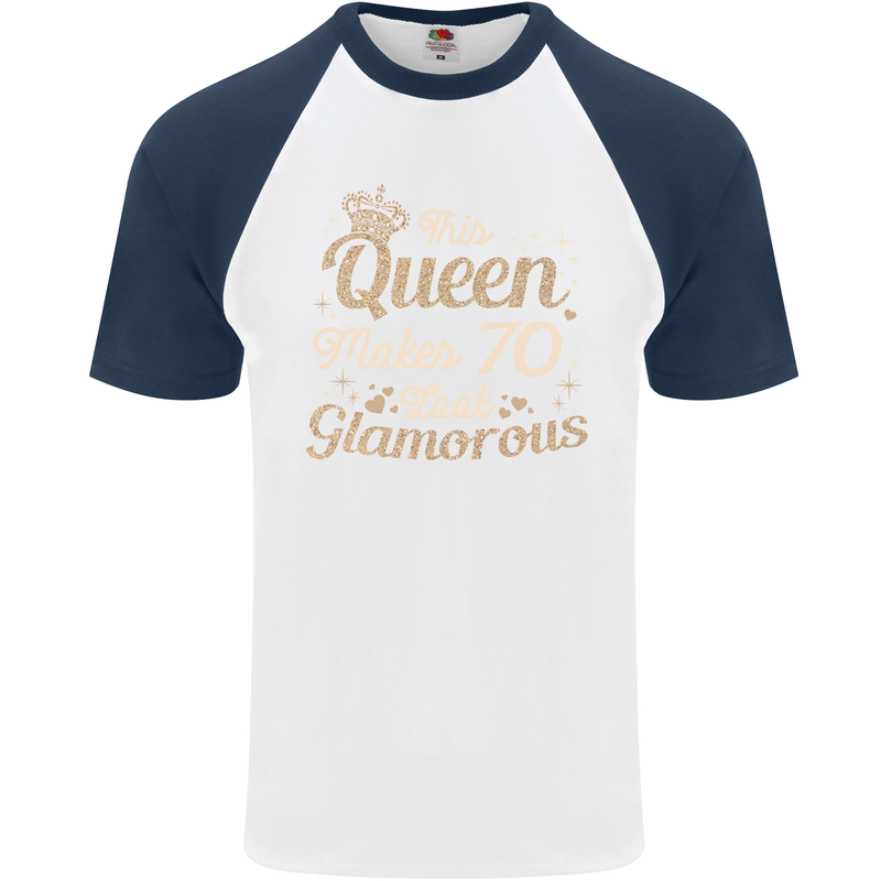 70th Birthday Queen Seventy Years Old 70 Mens S/S Baseball T-Shirt White/Navy Blue