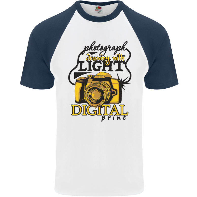 Photography Drawing With Light Photographer Mens S/S Baseball T-Shirt White/Navy Blue