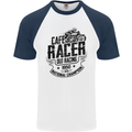 Cafe Racer Old Racing Motorcycle Biker Mens S/S Baseball T-Shirt White/Navy Blue