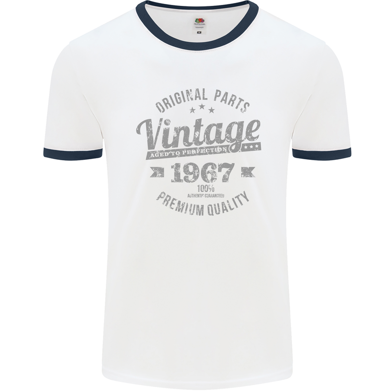 Vintage Year 56th Birthday 1967 Mens Ringer T-Shirt White/Navy Blue
