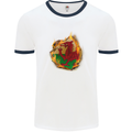 The Welsh Flag Fire Effect Wales Mens White Ringer T-Shirt White/Navy Blue