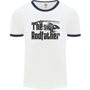 The Rodfather Funny Fishing Rod Father Mens White Ringer T-Shirt White/Navy Blue