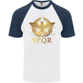 Gym Training Top Weightlifting SPQR Roman Mens S/S Baseball T-Shirt White/Navy Blue