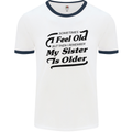 My Sister is Older 30th 40th 50th Birthday Mens White Ringer T-Shirt White/Navy Blue