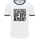 Give up Footy? Football Player Mens White Ringer T-Shirt White/Navy Blue