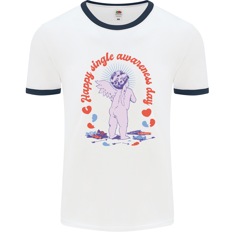 Happy Single Awareness Day Mens Ringer T-Shirt White/Navy Blue