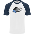 Funny Caravan Space Shuttle Caravanning Mens S/S Baseball T-Shirt White/Navy Blue