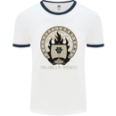 Vikings Valhalla Awaits Valknut Symbol Odin Mens White Ringer T-Shirt White/Navy Blue