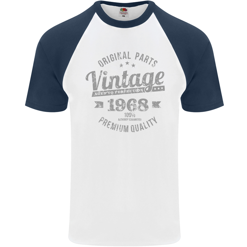 Vintage Year 55th Birthday 1968 Mens S/S Baseball T-Shirt White/Navy Blue