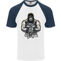 Jiu Jitsu Gorilla MMA Martial Arts Karate Mens S/S Baseball T-Shirt White/Navy Blue