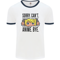 Sorry Can't Anime Bye Funny Anti-Social Mens White Ringer T-Shirt White/Navy Blue