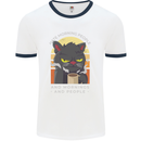 Funny Cat I Hate Morning People Coffee Mens White Ringer T-Shirt White/Navy Blue