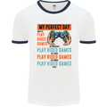 My Perfect Day Video Games Gaming Gamer Mens White Ringer T-Shirt White/Navy Blue