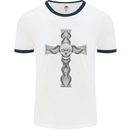 A Gothic Skull and Tentacles on a Cross Mens White Ringer T-Shirt White/Navy Blue