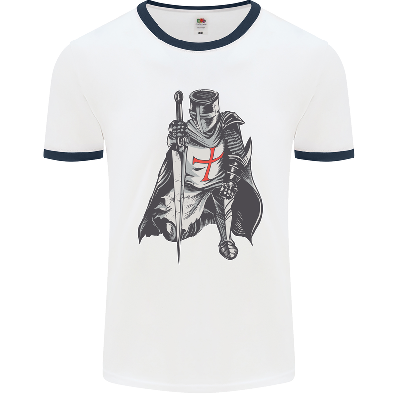 A Nights Templar St. George's Day England Mens White Ringer T-Shirt White/Navy Blue