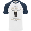 Hellow Darkness My Old Friend Funny Alcohol Mens S/S Baseball T-Shirt White/Navy Blue