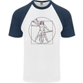 Guitar Vitruvian Man Guitarist Mens S/S Baseball T-Shirt White/Navy Blue