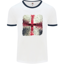 Dissolving England Flag St. George's Skull Mens White Ringer T-Shirt White/Navy Blue
